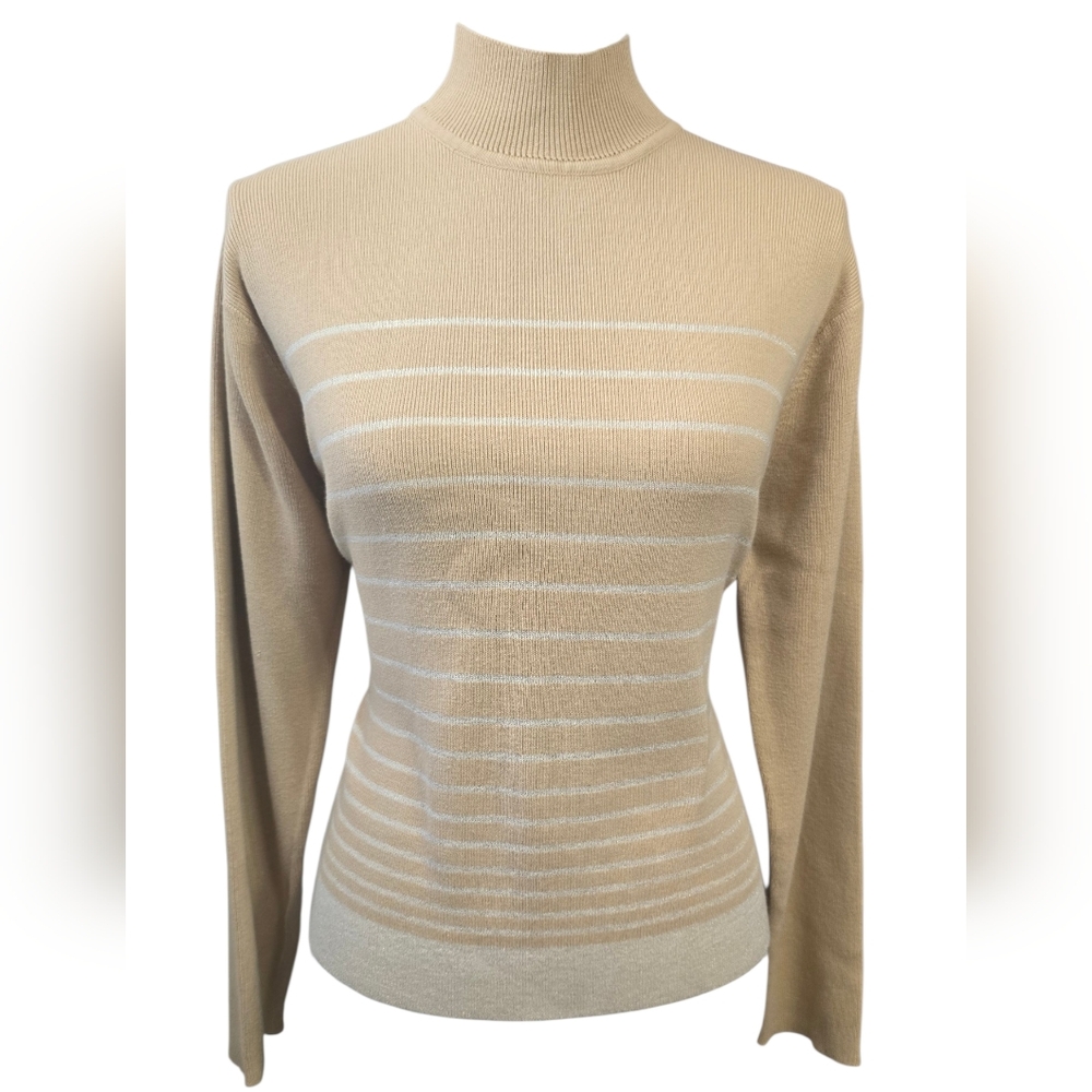Casual Corner Beige and White Striped Sweater